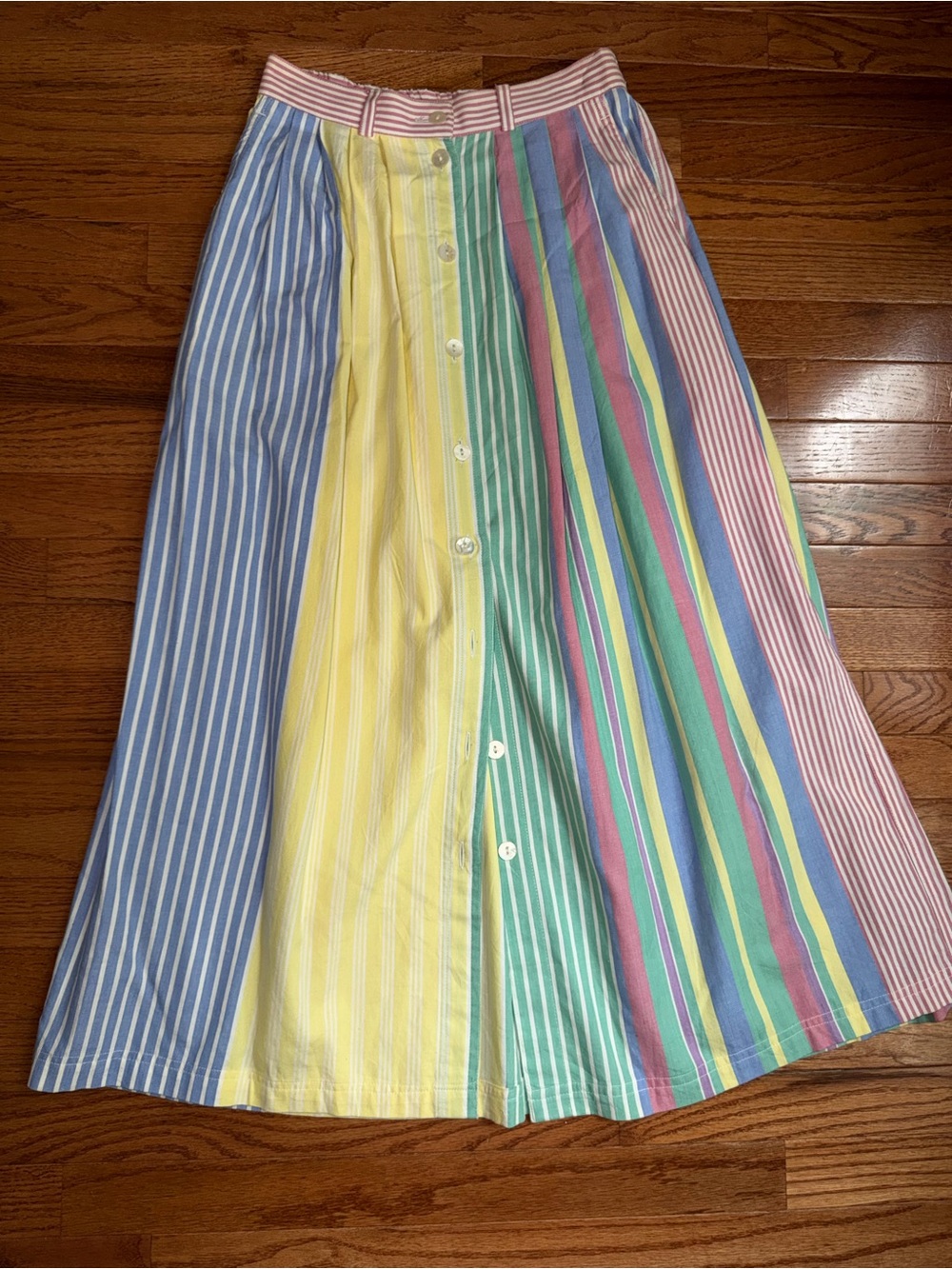 Vintage Susan Bristol Preppy Multi Pastel Stripe Maxi Long Summer Skirt sz 8 EUC